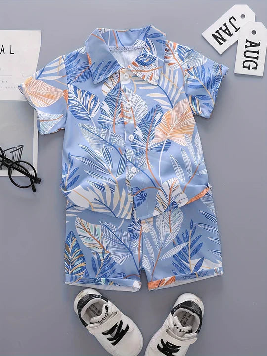 SKY BLUE FLORAL KIDS SHORT SET