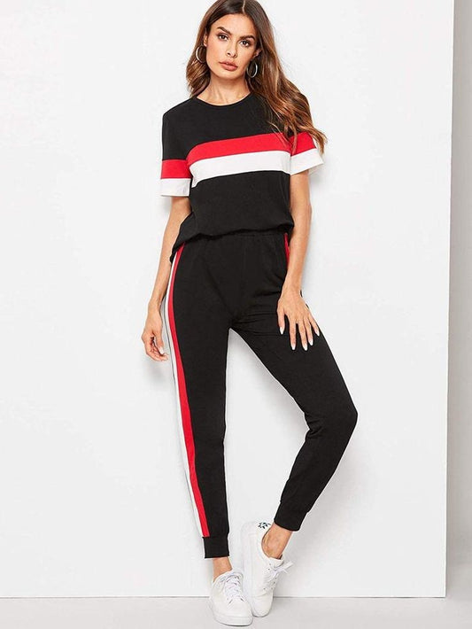 Red Panel Tracksuit For Women