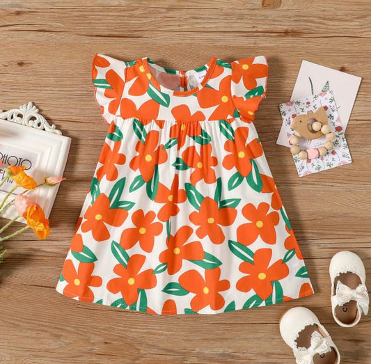 G16- Baby Girl Party Wear Orange Flower