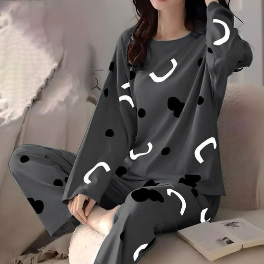 BLACK CLOUD DOTTED PRINTED NIGHTWEAR