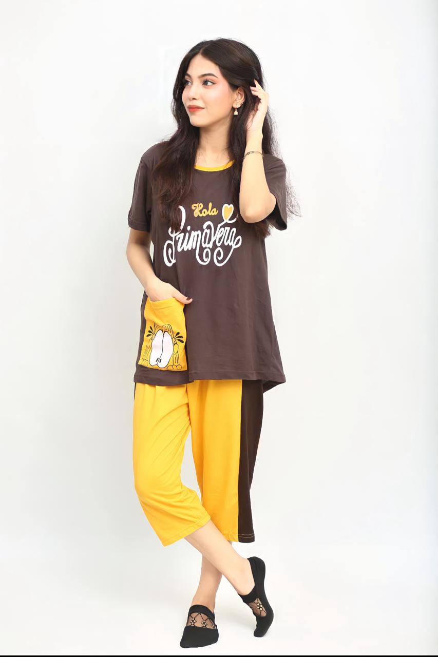 Yellow Contrast Pocked Causal Printed Suit
